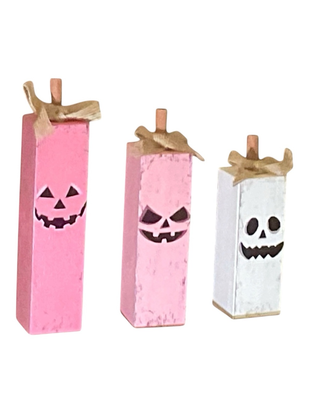 Pink & White Jack-O'-Lantern Wooden Pumpkin Blocks